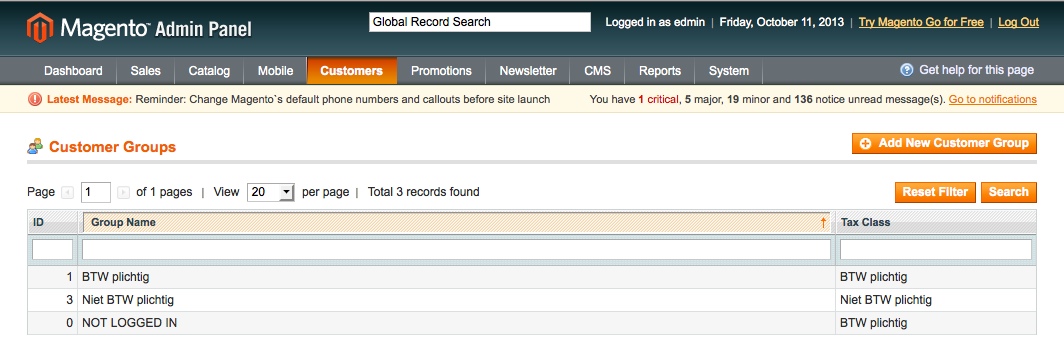 Magento BTW instellen